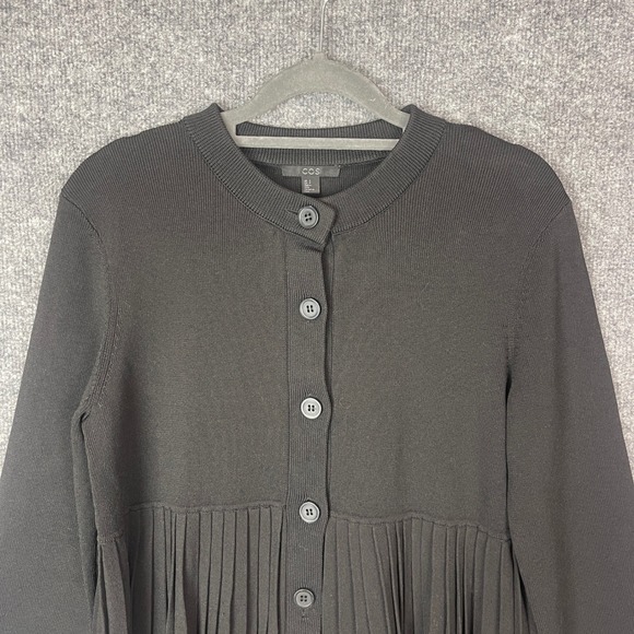 COS Womens Black Pleated Hem Button Front Cardigan Sweater Dress Size Small - Picture 3 of 9